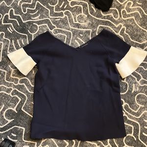 Ann Taylor SP navy and white flare sleeves top